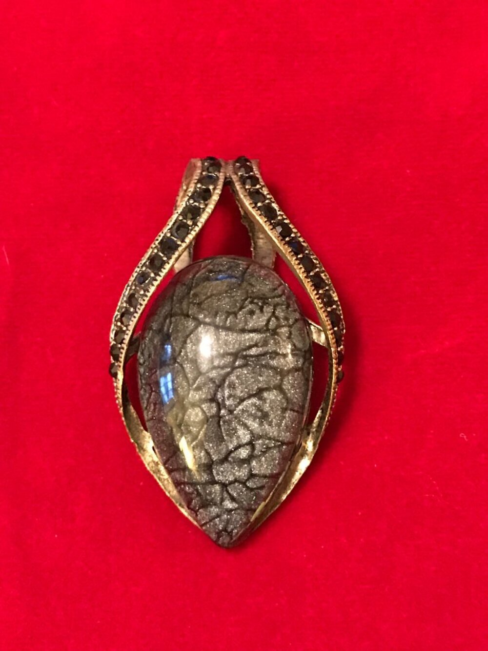 Marcasite Teardrop with Black Rhinestones Silver Pendant